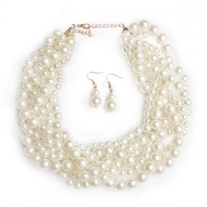 Riah Fashion Braided Pearl Necklace & Earring Set